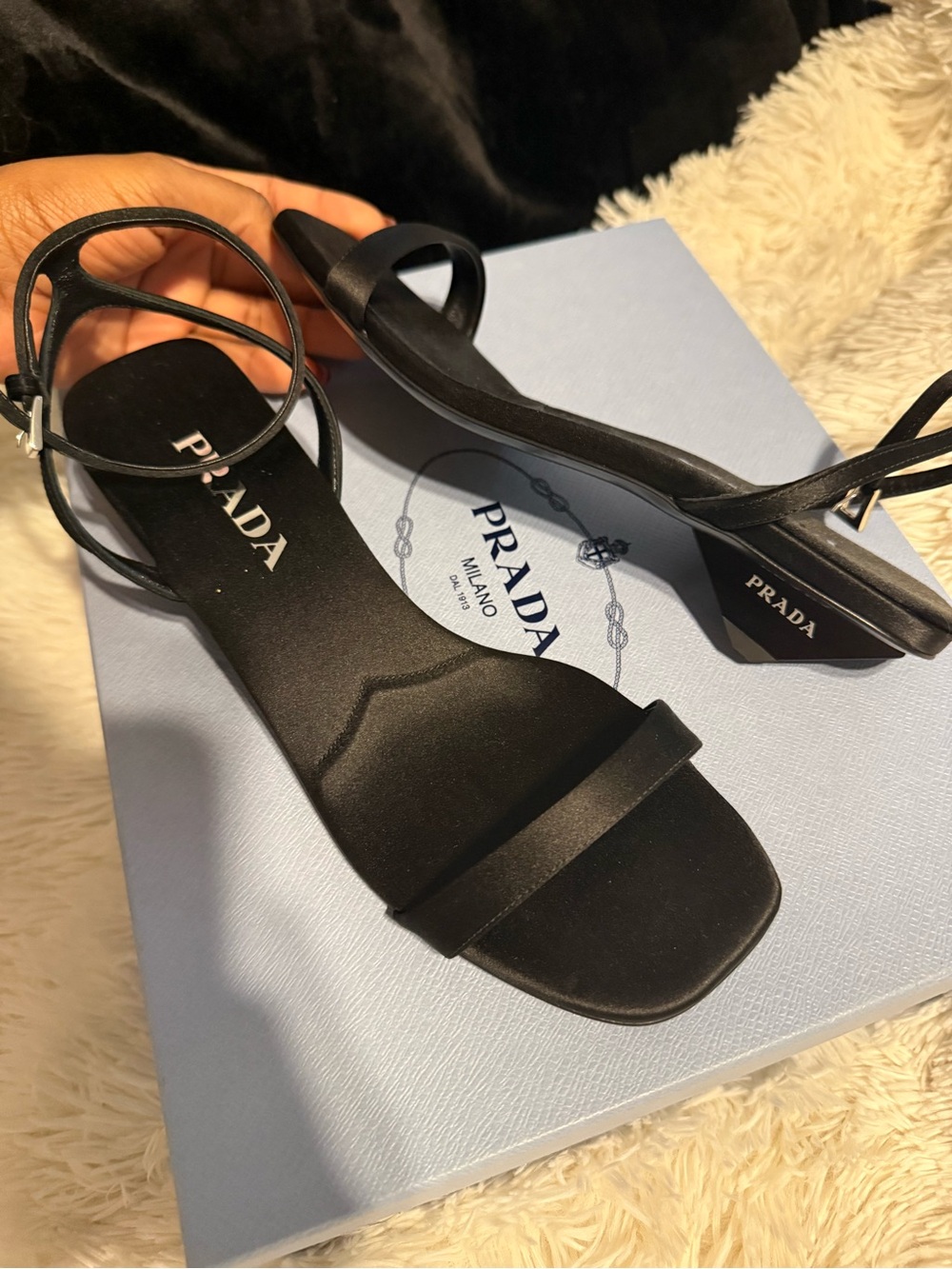Prada Black Strappy Square-Toe Sandals